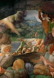 Reuzen worden bedolven door neerstortende muren of getroffen door de bliksem (fresco)