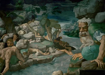 Reuzen die Olympos proberen te bestormen worden verpletterd onder vallende rotsen (fresco)