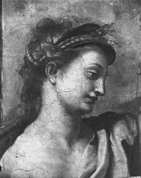 Gerechtigheid, een van de twee Deugden rondom Paus Urbanus I (d.230) (detail)