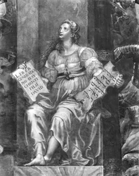 Religie, een van de twee allegorische figuren rondom Paus Sylvester I (314-335) (detail)