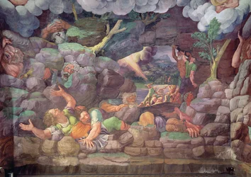Sala dei Giganti, detail van de vernietiging van de reuzen door Jupiters bliksems (detail)