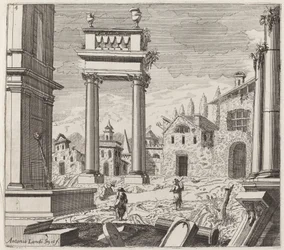 Architectonische Fantasie met Klassieke Ruïnes en Volksgebouwen