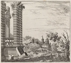 Fantastisch Rivierlandschap met Ruïnes en een Kasteel