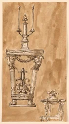 Ontwerp voor een consoletafel met kandelaar en een bed