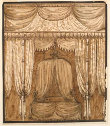 Tekening, Uitsnede van een bed alkoof, ca. 1790