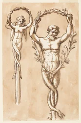 Twee figuren als toppen van palen