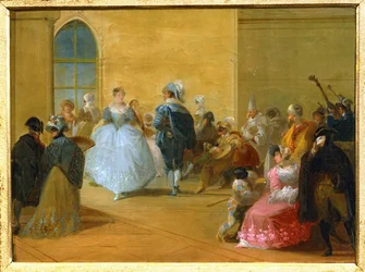 Een Venetiaans gemaskerd bal ... (schilderij op doek)