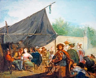 Kampscène met drinkende figuren