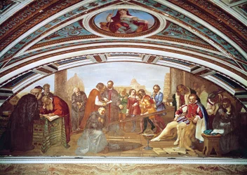 Galileo Galilei (1564-1642) demonstreert de wet van de zwaartekracht in aanwezigheid van Giovanni De