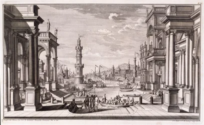 Kleine haven met barokke zuilen, uit 