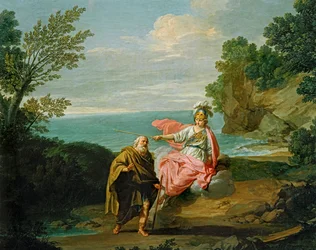 Godin Athena vermomt Odysseus als bedelaar (schilderij op doek)