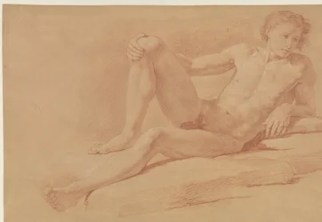 Studie van een half liggende, half zittende jongen