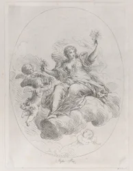 Allegorische figuur op een wolk met putti, naar Stefano Pozzi