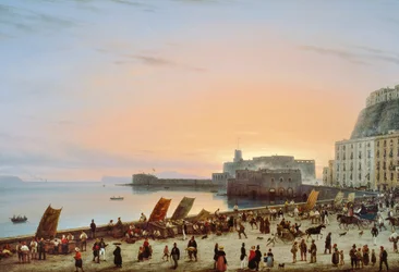 Zonsondergang aan de Napolitaanse waterkant, ca 1838, door Giuseppe Canella