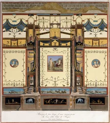 Een lengte van een lange muur in een kamer in een huis in Pompeii