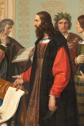 Het hof van Ludovico il Moro, detail met Leonardo Da Vinci