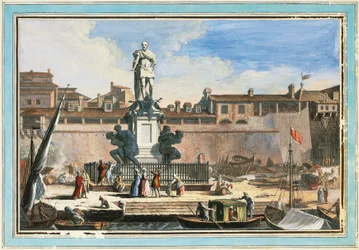 Gezicht op Livorno: monument Quattro Mori (De vier Moren), illustratie