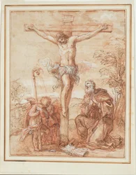 Sint Augustinus en twee engelen die het kruis aanbidden