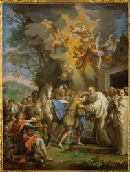 De aankomst van Sint Bernardus in het klooster van Citeaux (schilderij op doek)