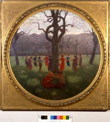 Girotondo of de lente-idylle: de rondedans of de idylle van de lente. Schilderij van Giuseppe Pellizza da Volpedo (1868-1907)