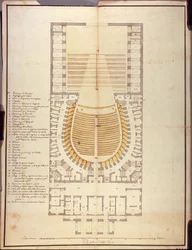 Originele tekening van de binnenarchitectuur van het Teatro alla Scala