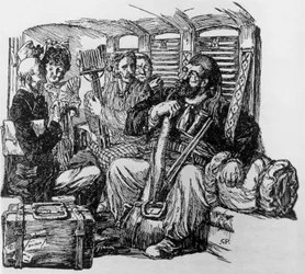Tartarin in een koets voor Tartarin op de Alpen door Alphonse Daudet, Milaan