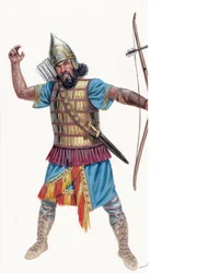 Oudheid: Zware boogschutter van Assyrië - Assyrische zware boogschutter - Illustratie door Giuseppe Rava