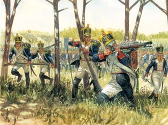 Eerste Keizerrijk: Franse voltigeurs - Illustratie door Giuseppe Rava