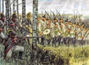 Eerste Keizerrijk: soldaten van de Oostenrijkse infanterie in opmars rond 1798 - 1805