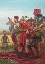 Julius Caesar groet zijn zegevierende leger