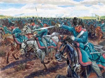 Napoleontische oorlogen: Pruisische Draken in aanval - Illustratie door Giuseppe Rava