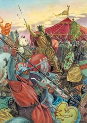 Herovering van Spanje: Slag bij Las Navas de Tolosa op 16/07/1212 tussen de christelijke strijdkrachten van koning Alfons VIII van Castilië en het leger van de Moren