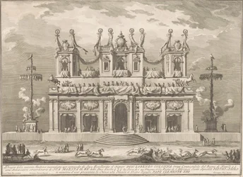 De Seconda Macchina voor de Chinea van 1765: een versierd gebouw met palen van Luilekkerland