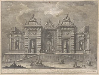De Tweede Macchina voor de Chinea van 1774: Een Villa met Oude Monumenten en een Spel van "Giostra"