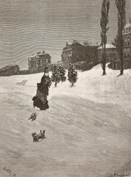 Het is koud!, vrouw loopt in de sneeuw