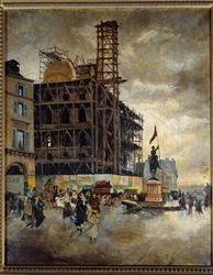 Place de Pyramides, bouw van het Marsan-paviljoen (Parijs) in 1880
