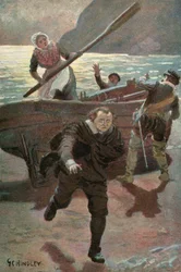 Illustratie voor Westward Ho! Door Charles Kingsley (kleurenlitho)