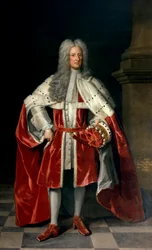 Portret van Henry, 1e Burggraaf St. John (1652-1742) in zijn kroningsgewaden, 1727