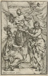 Minerva, Hercules en Faam met wapenschild