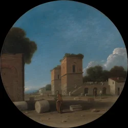 Een Romeins landschap met figuren