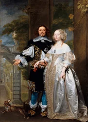 "Portret van een echtpaar in een park". Schilderij van Gonzales Coques (Cockes, Cocs) (1614/18-1684), 1662, afmetingen 239 x 174 cm, Staatliche Museen, Berlijn