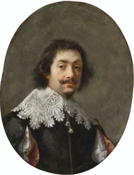 Portret van een man, borstomvang, in een wambuis met ingesneden mouwen en een kanten vallende band
