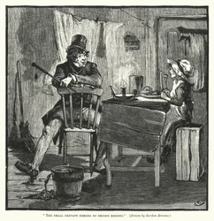 De kleine dienaar had geen tweede uitnodiging nodig (gravure)