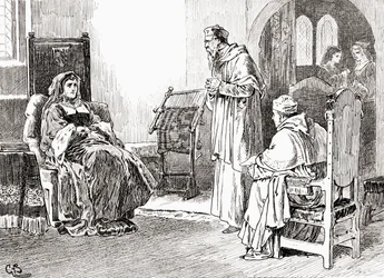 Een scène uit William Shakespeares toneelstuk King Henry VIII, Act III, Scene 1