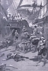 De Slag bij Camperdown 29-31 juli 1653, illustratie uit Britse gevechten op land en zee, 1915