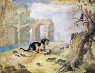 Kat die muizen doodt in een landschap