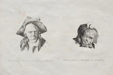Receuil dessais lithographiques: Deux têtes, 1816