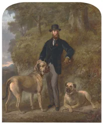 Kolonel Garrick-Buchanan van Drumpellier met zijn twee Mastiffs