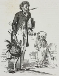 Waarom de muilkorf van beesten halen?, karikatuur door Jean-Jacques Grandville, lithografie door Gaetano Riccio uit Poliorama Pittoresco, nr. 38, 30 april