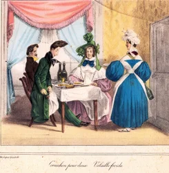 De levende kaart van de restaurateur: Augurk voor twee, koude kip 1831-32 (lithografie)